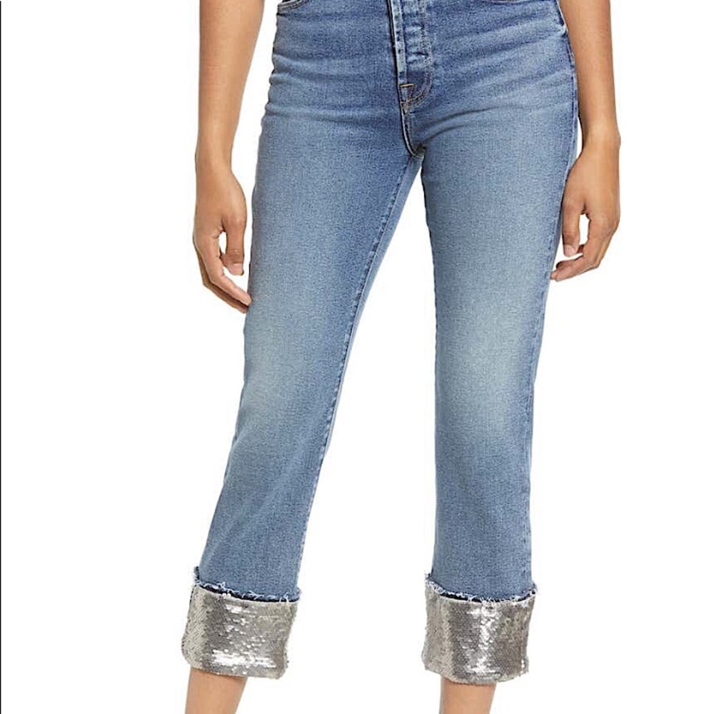 7 For All Mankind Sequined Cuff Boyfriend Jeans